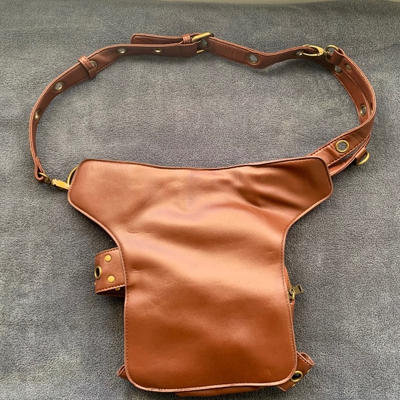 Steampunk Brown Leather Holster Bag • Multi Strap Hip / Thigh / Leg Bag - Picture 3 of 6